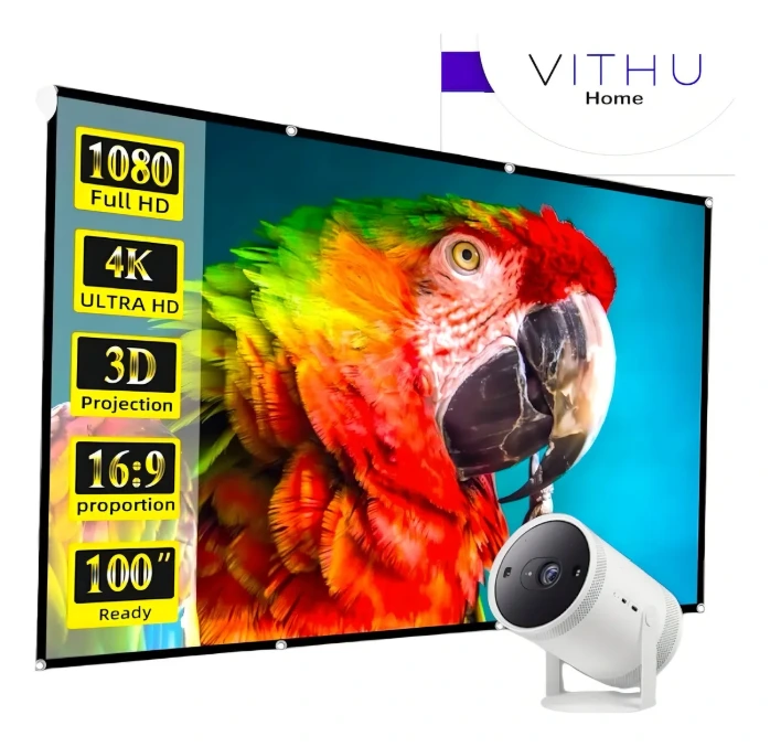 Tela Projeção Vithu Home 150 Polegadas Para Projetor Full Hd 4k Uso Interno E Externo Lona Com Ilhos 2,5m Grande Cinema Projetores